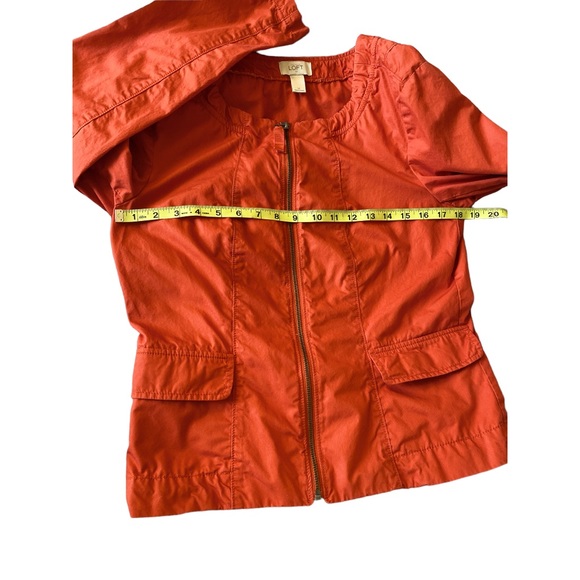 Ann Taylor LOFT Peplum Jacket Coral Red Orange Lightweight Unlined Zip sz M - Picture 9 of 11
